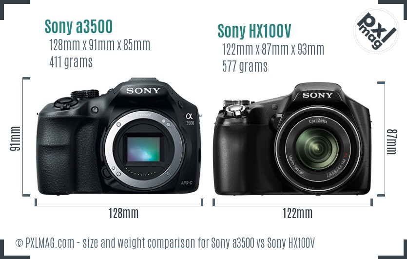 Sony a3500 vs Sony HX100V size comparison