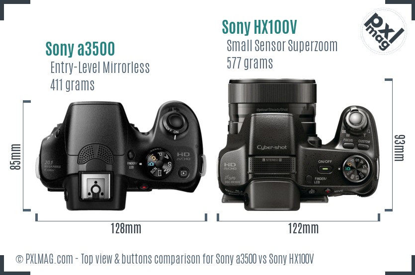 Sony a3500 vs Sony HX100V top view buttons comparison
