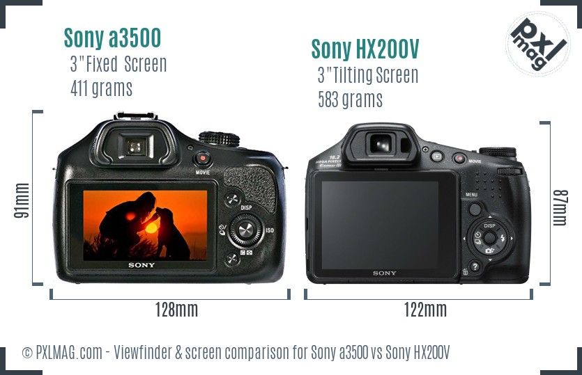 Sony a3500 vs Sony HX200V Screen and Viewfinder comparison