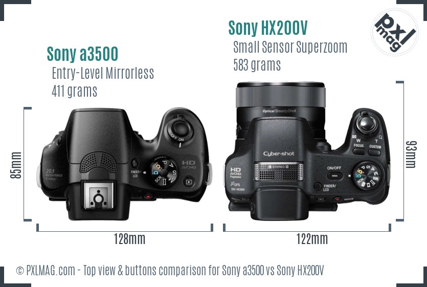 Sony a3500 vs Sony HX200V top view buttons comparison