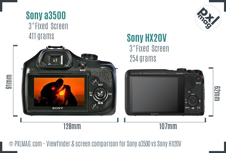 Sony a3500 vs Sony HX20V Screen and Viewfinder comparison