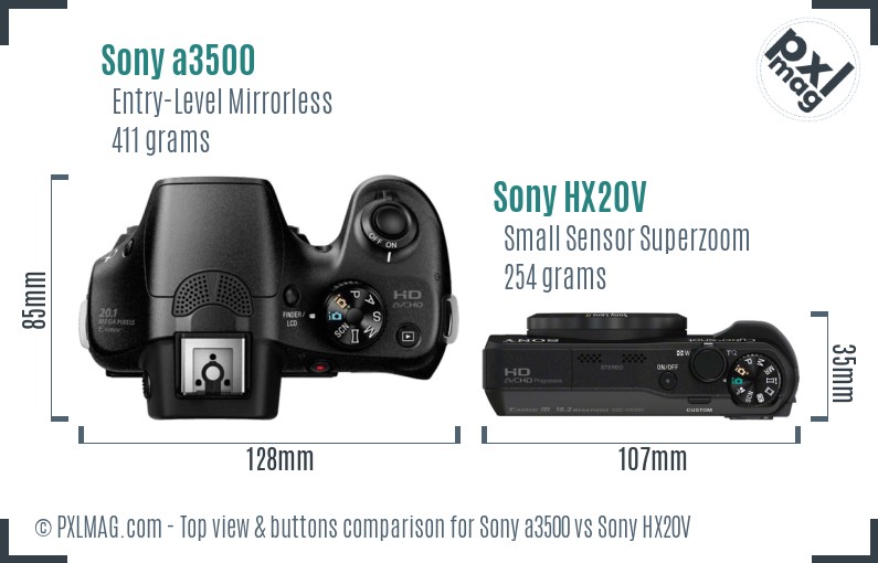 Sony a3500 vs Sony HX20V top view buttons comparison