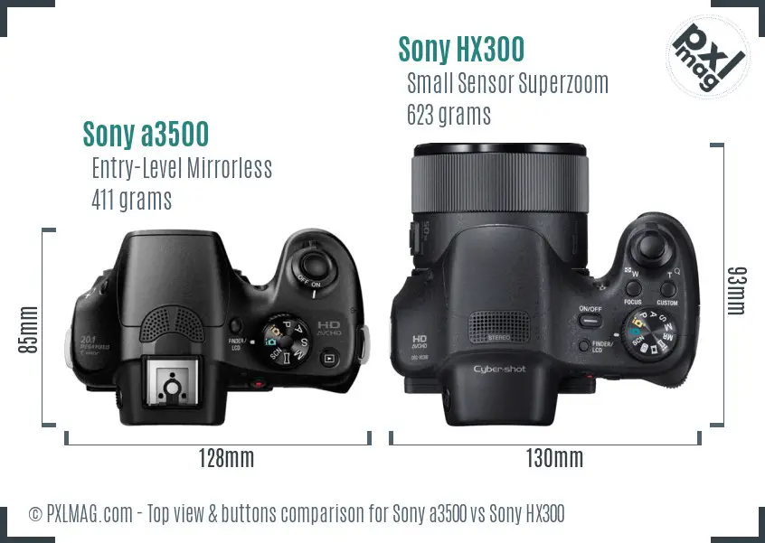 Sony a3500 vs Sony HX300 top view buttons comparison
