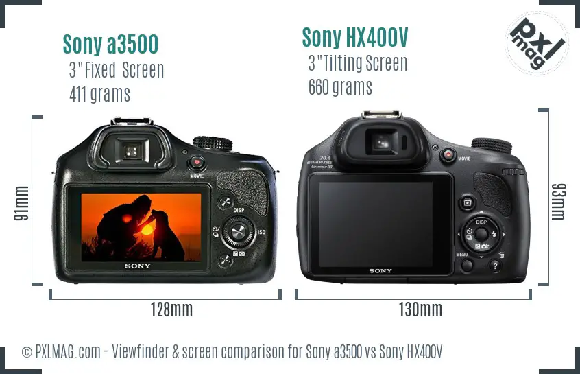 Sony a3500 vs Sony HX400V Screen and Viewfinder comparison