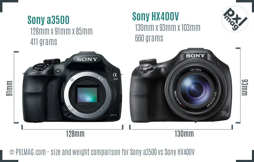 Sony a3500 vs Sony HX400V size comparison