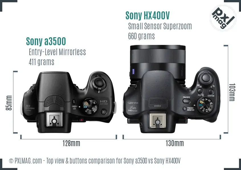 Sony a3500 vs Sony HX400V top view buttons comparison