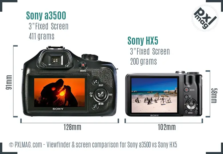 Sony a3500 vs Sony HX5 Screen and Viewfinder comparison Sony a3500 vs Sony HX5 Screen and Viewfinder comparison