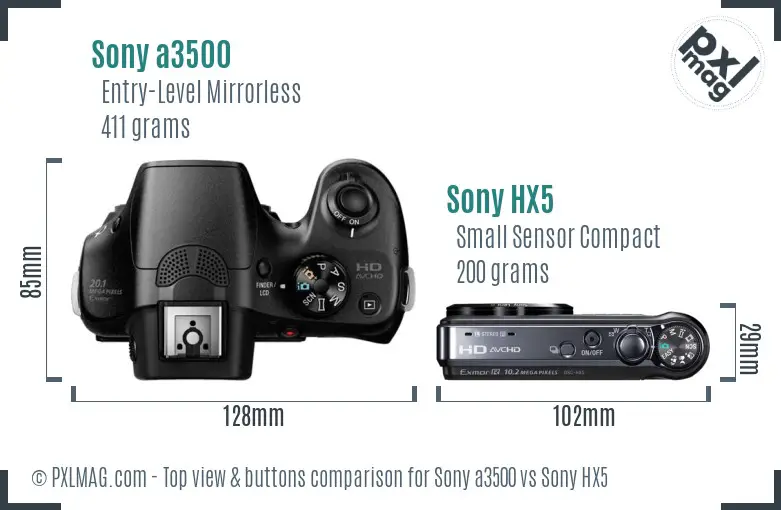 Sony a3500 vs Sony HX5 top view buttons comparison Sony a3500 vs Sony HX5 top view buttons comparison