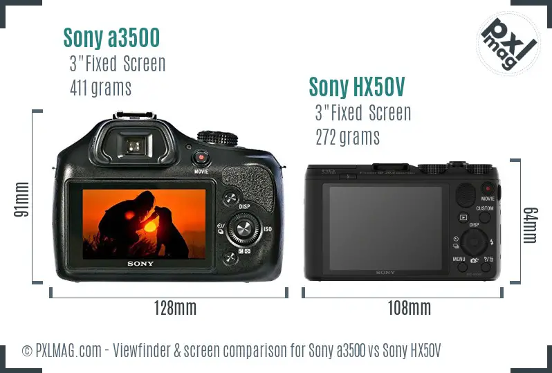 Sony a3500 vs Sony HX50V Screen and Viewfinder comparison