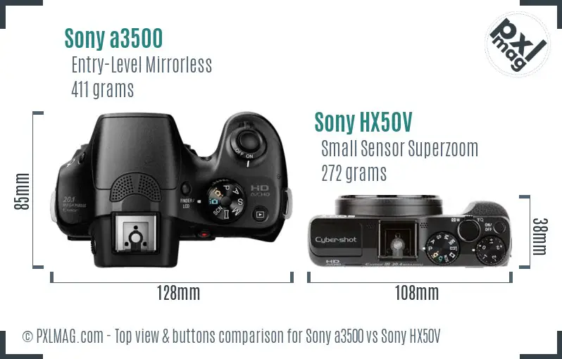 Sony a3500 vs Sony HX50V top view buttons comparison