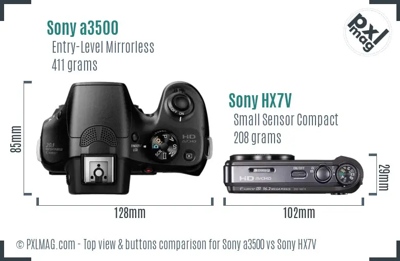Sony a3500 vs Sony HX7V top view buttons comparison Sony a3500 vs Sony HX7V top view buttons comparison