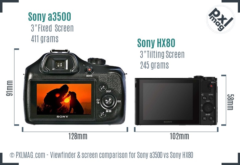Sony a3500 vs Sony HX80 Screen and Viewfinder comparison