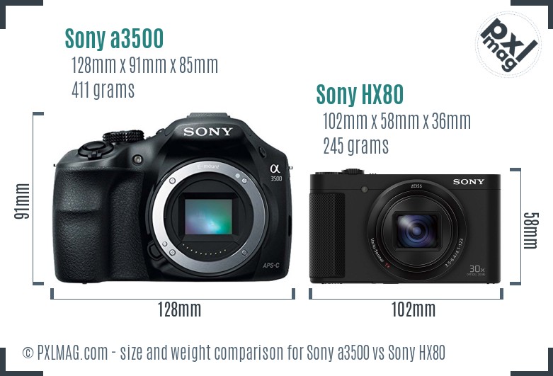 Sony a3500 vs Sony HX80 size comparison