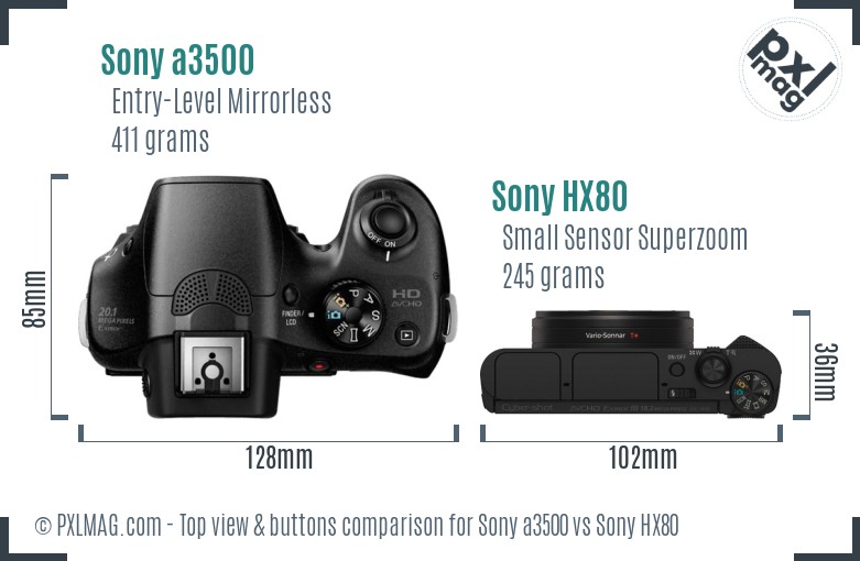 Sony a3500 vs Sony HX80 top view buttons comparison