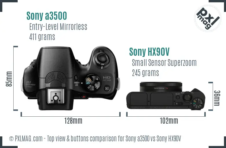 Sony a3500 vs Sony HX90V top view buttons comparison