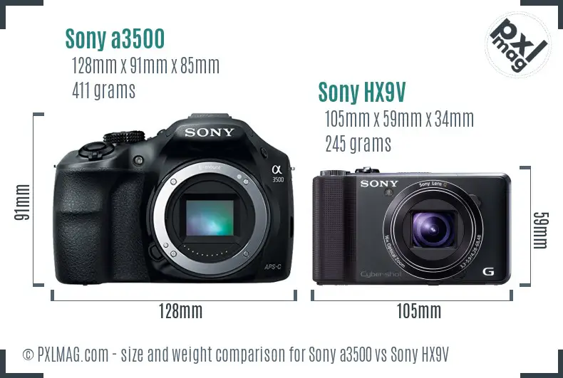 Sony a3500 vs Sony HX9V size comparison