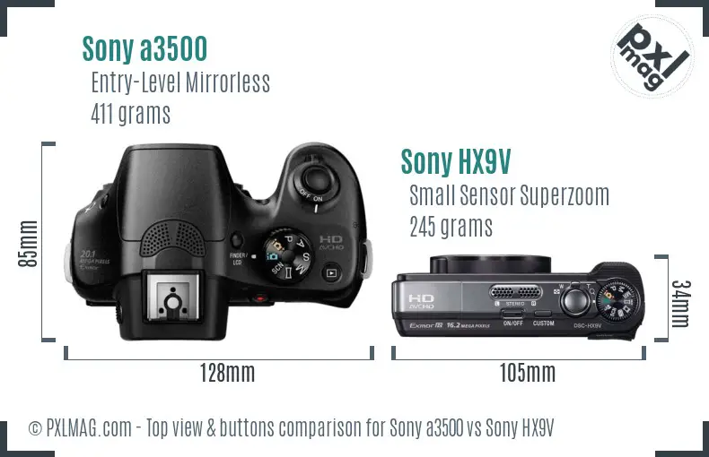 Sony a3500 vs Sony HX9V top view buttons comparison