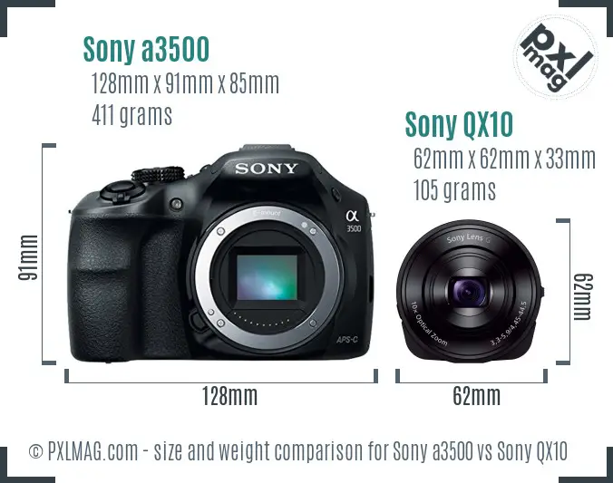 Sony a3500 vs Sony QX10 size comparison