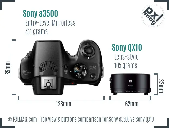 Sony a3500 vs Sony QX10 top view buttons comparison