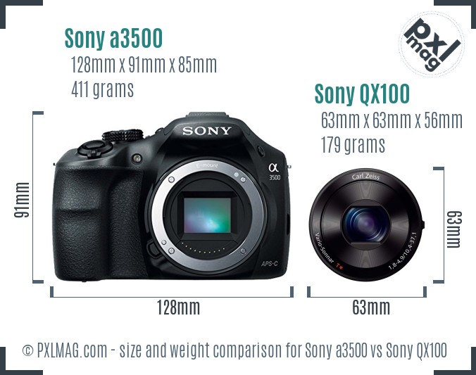 Sony a3500 vs Sony QX100 size comparison