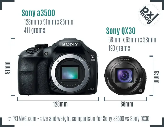 Sony a3500 vs Sony QX30 size comparison