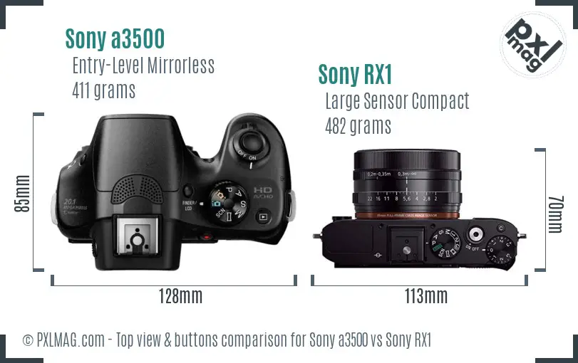 Sony a3500 vs Sony RX1 top view buttons comparison Sony a3500 vs Sony RX1 top view buttons comparison