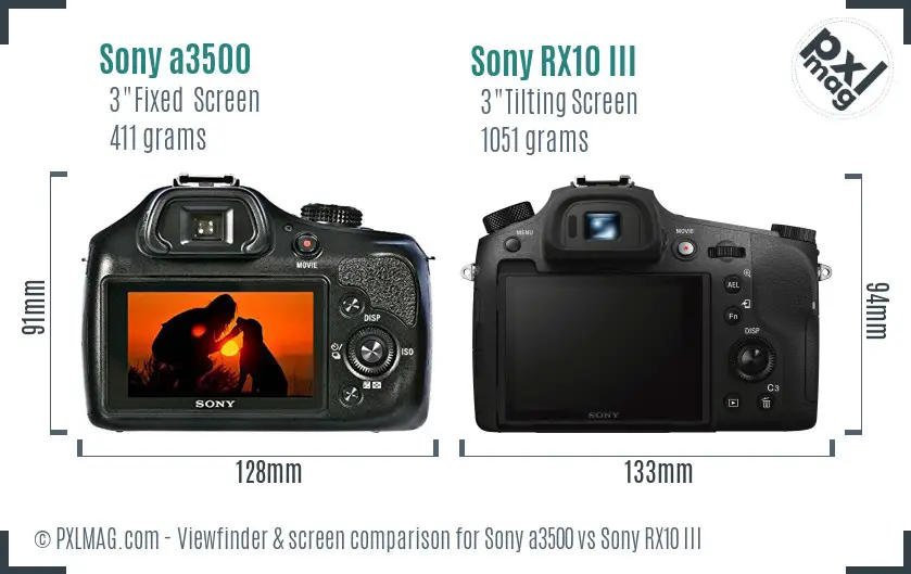 Sony a3500 vs Sony RX10 III Screen and Viewfinder comparison