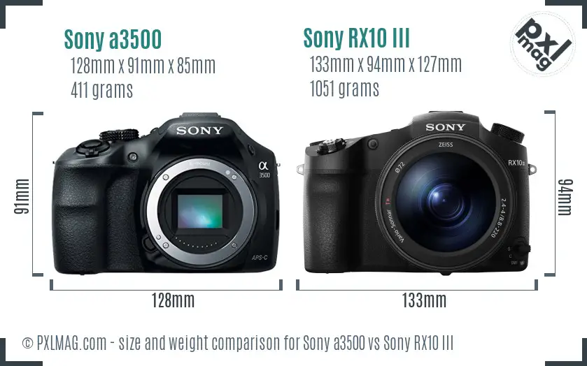 Sony a3500 vs Sony RX10 III size comparison