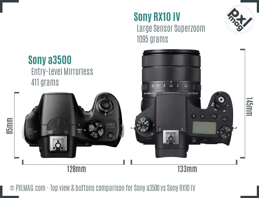 Sony a3500 vs Sony RX10 IV top view buttons comparison