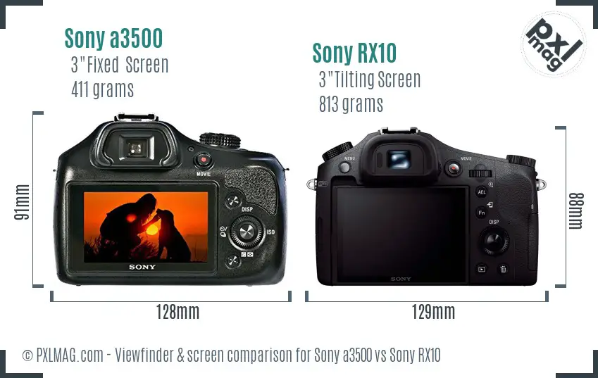 Sony a3500 vs Sony RX10 Screen and Viewfinder comparison