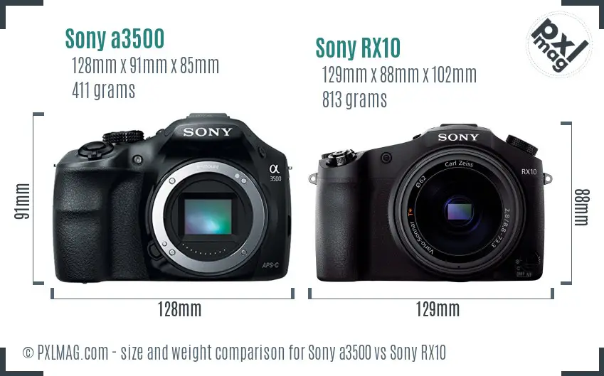 Sony a3500 vs Sony RX10 size comparison