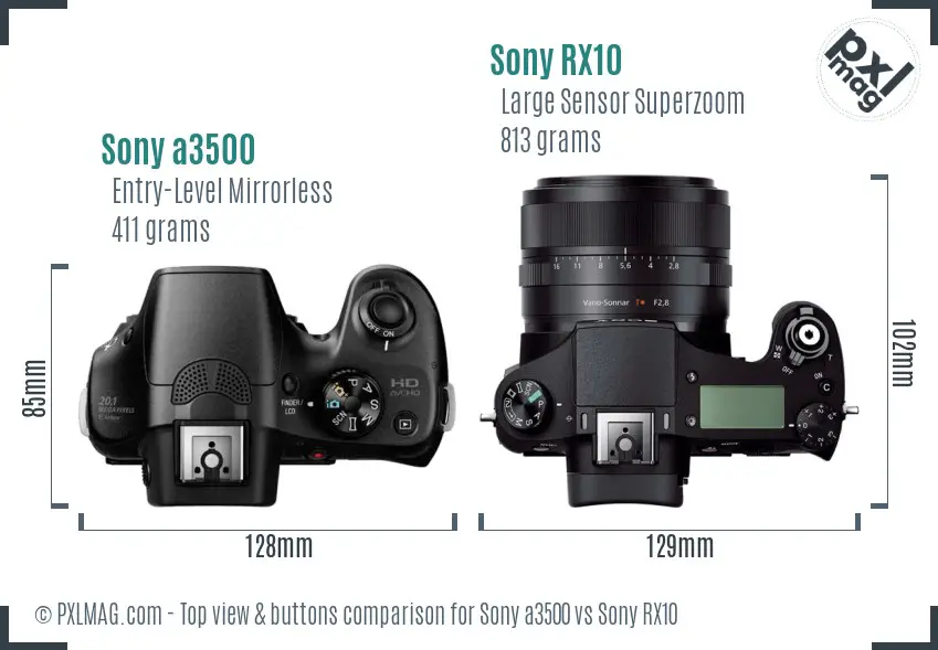 Sony a3500 vs Sony RX10 top view buttons comparison