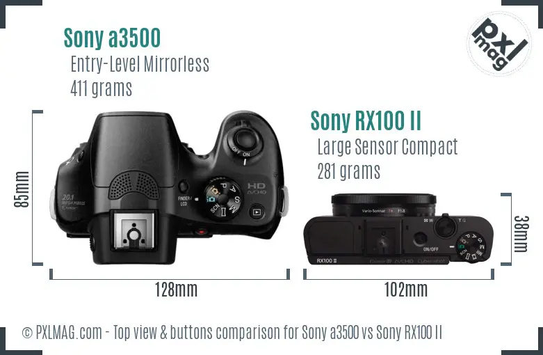 Sony a3500 vs Sony RX100 II top view buttons comparison