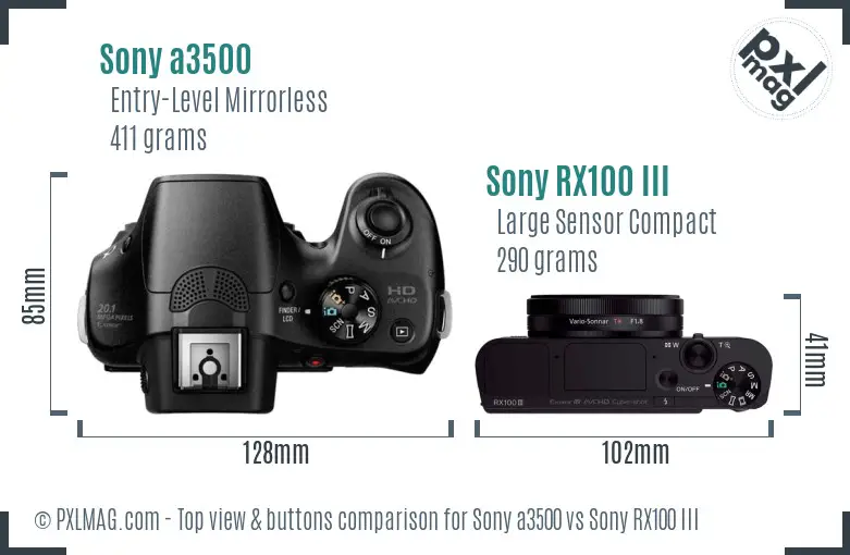 Sony a3500 vs Sony RX100 III top view buttons comparison