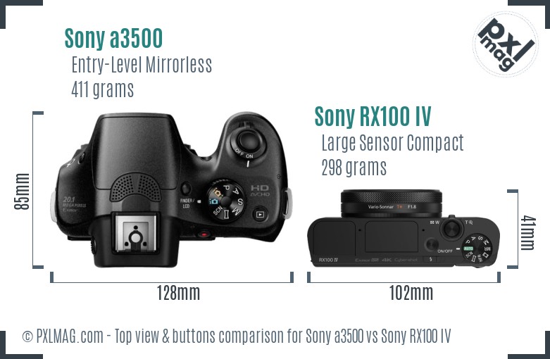 Sony a3500 vs Sony RX100 IV top view buttons comparison