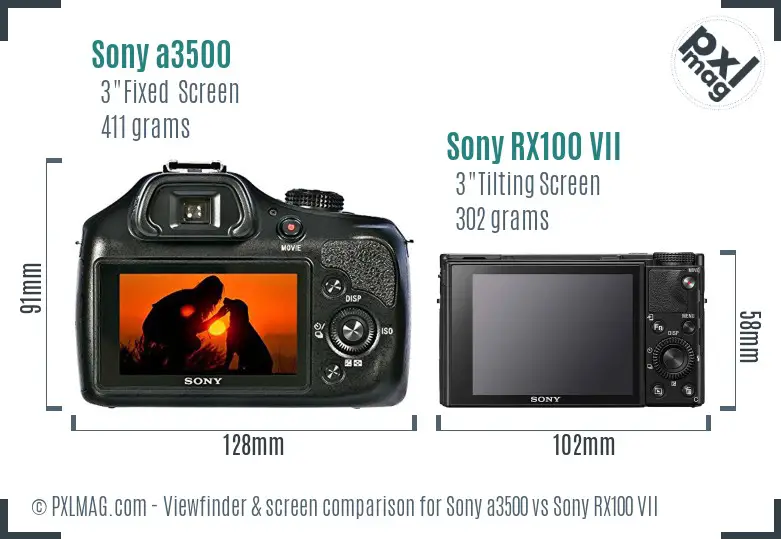 Sony a3500 vs Sony RX100 VII Screen and Viewfinder comparison