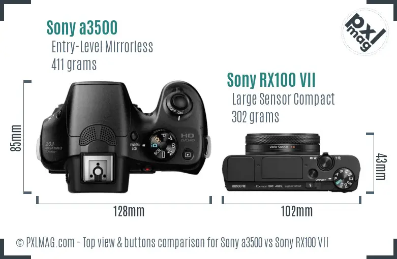 Sony a3500 vs Sony RX100 VII top view buttons comparison