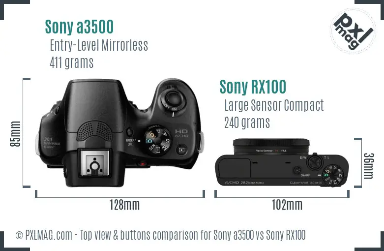 Sony a3500 vs Sony RX100 top view buttons comparison Sony a3500 vs Sony RX100 top view buttons comparison