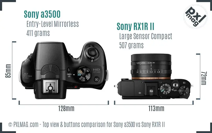 Sony a3500 vs Sony RX1R II top view buttons comparison