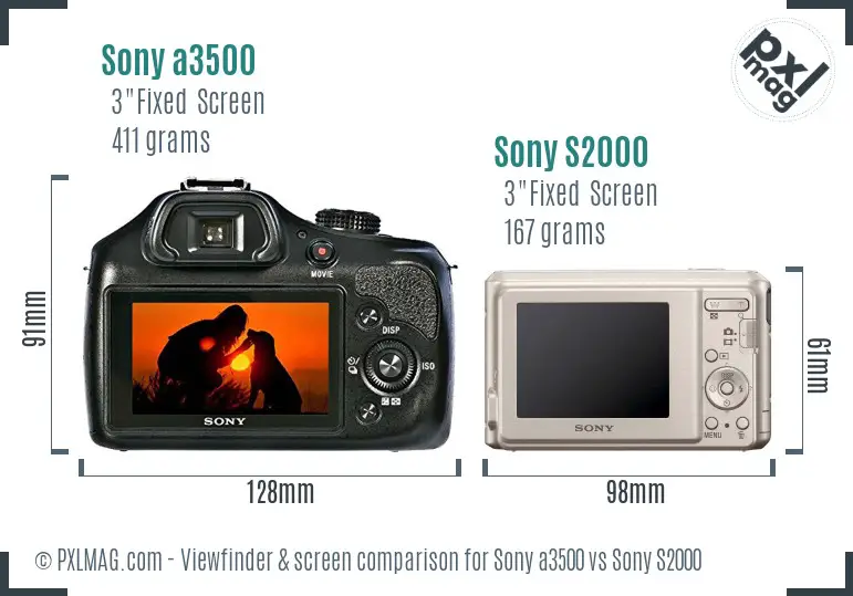 Sony a3500 vs Sony S2000 Screen and Viewfinder comparison