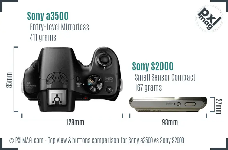 Sony a3500 vs Sony S2000 top view buttons comparison