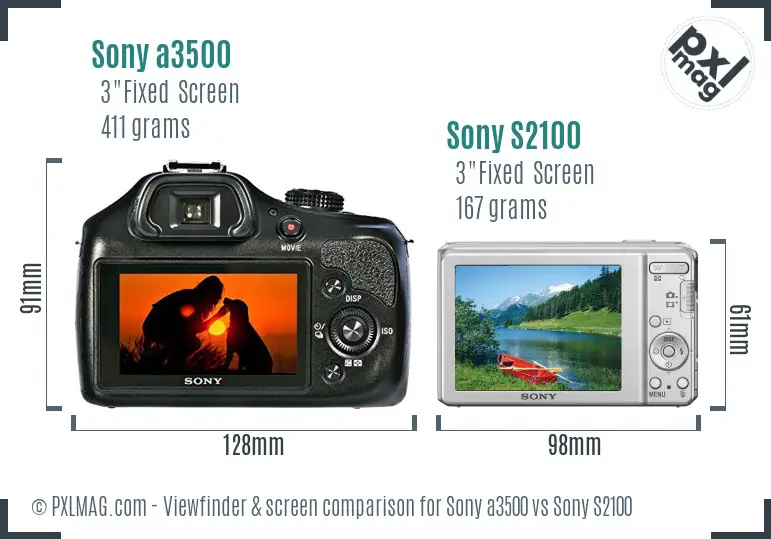 Sony a3500 vs Sony S2100 Screen and Viewfinder comparison