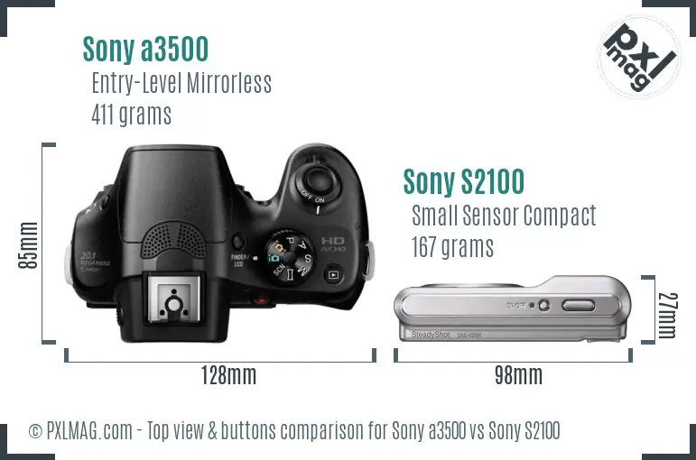 Sony a3500 vs Sony S2100 top view buttons comparison