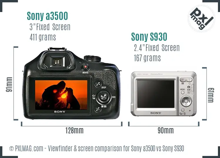 Sony a3500 vs Sony S930 Screen and Viewfinder comparison