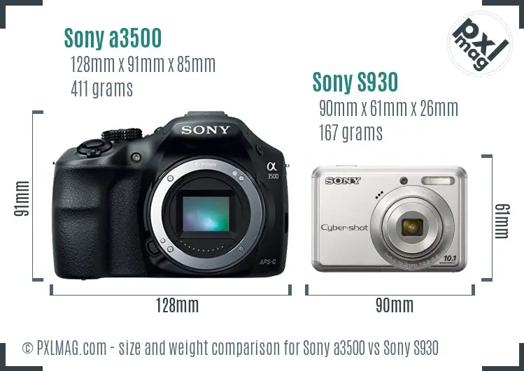 Sony a3500 vs Sony S930 size comparison