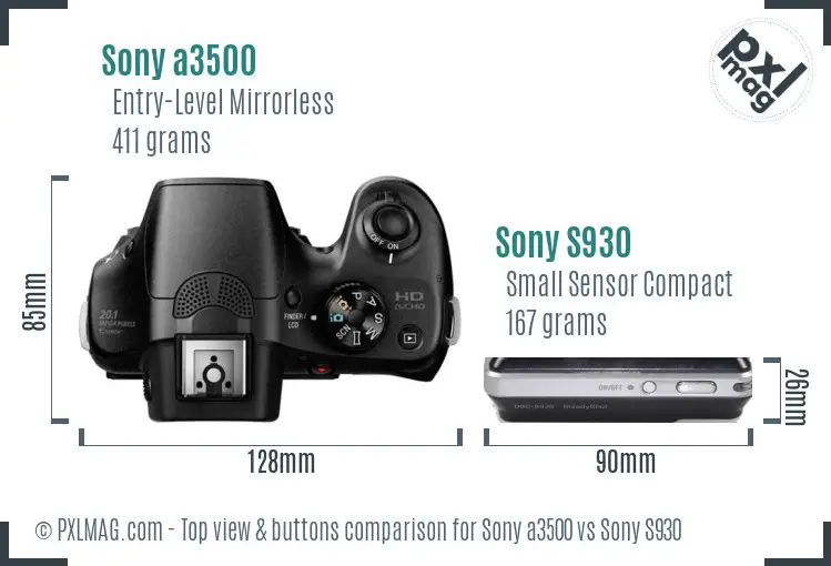 Sony a3500 vs Sony S930 top view buttons comparison