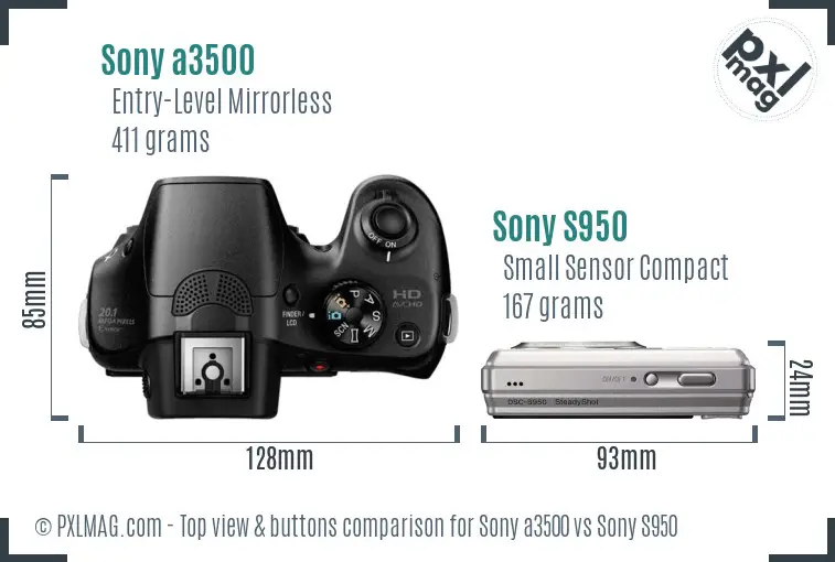 Sony a3500 vs Sony S950 top view buttons comparison