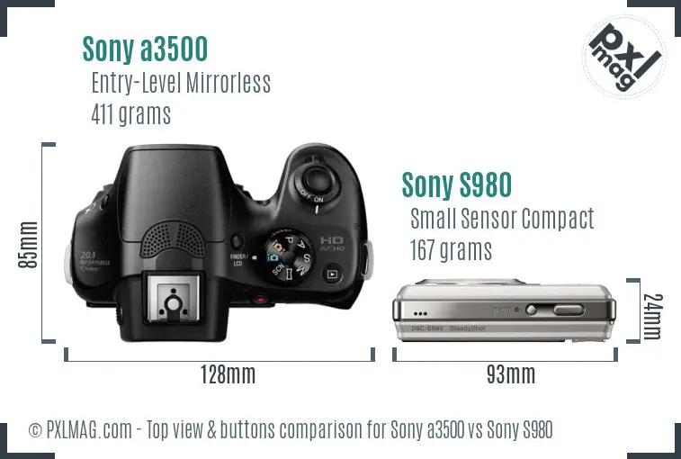 Sony a3500 vs Sony S980 top view buttons comparison