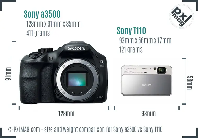 Sony a3500 vs Sony T110 size comparison