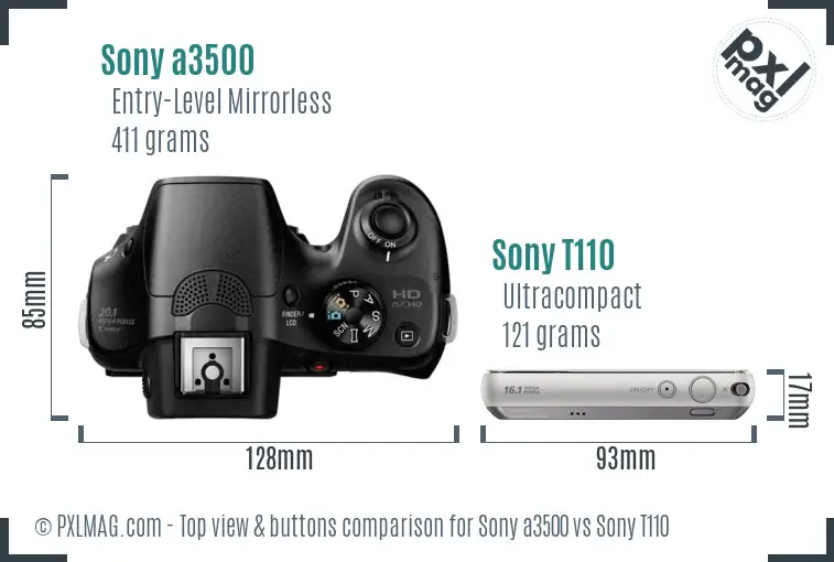 Sony a3500 vs Sony T110 top view buttons comparison